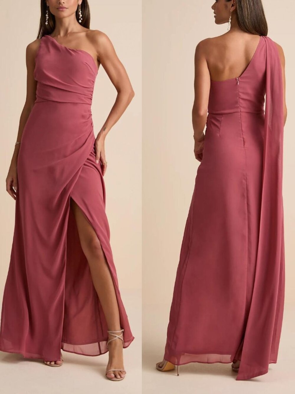 NEW Lulus Adeline Rusty Rose One-Shoulder Scarf Maxi Dress evening gown prom XL